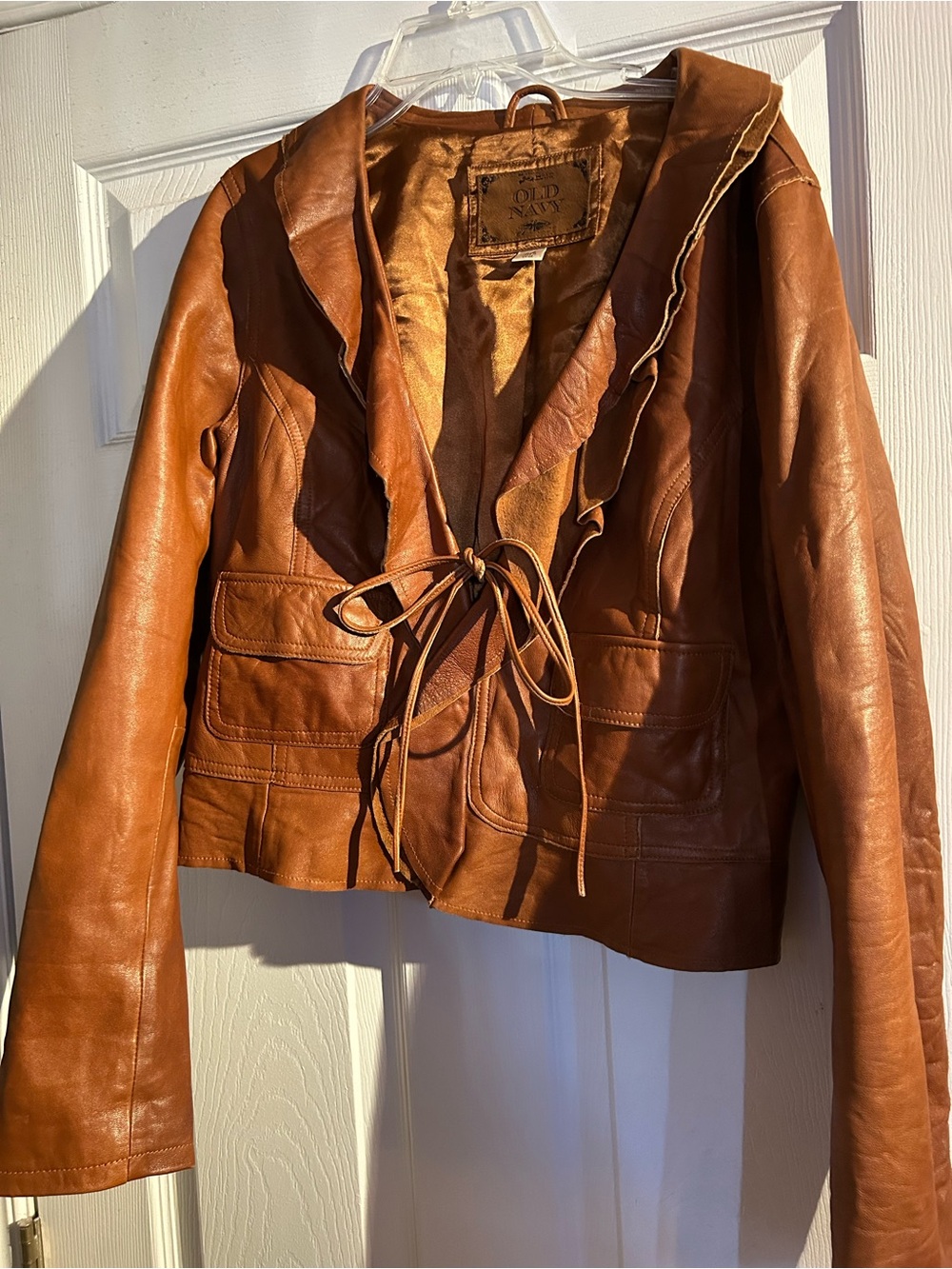 Vintage Old Navy Brown Leather Tie-Front Jacket